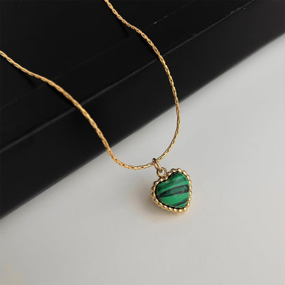 Gold Plated Oval green resin Stainless Steel Necklace