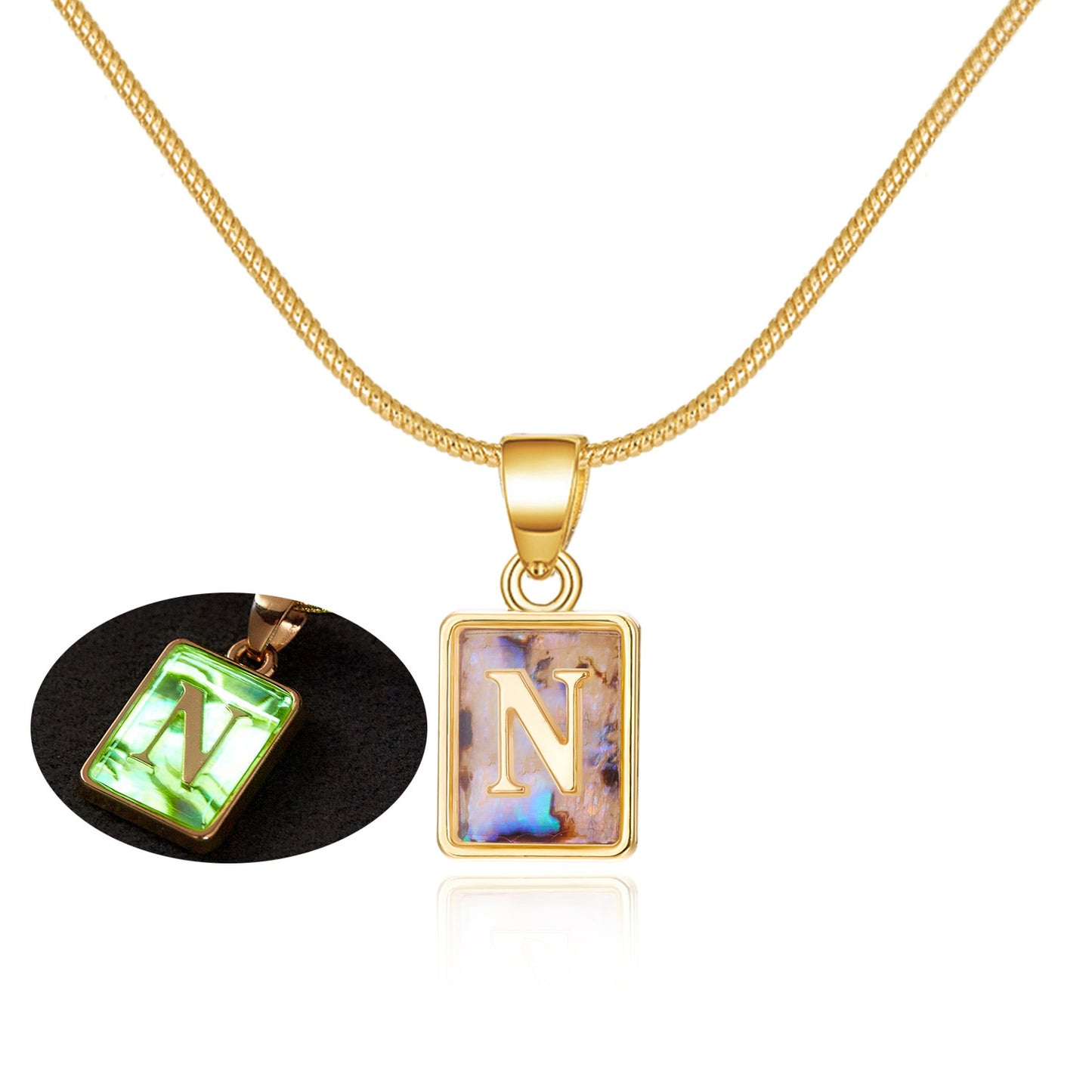 Luminous Pendant 26 Letter Square Necklace
