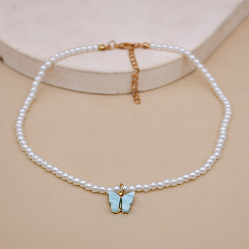 White Pearl Butterfly Choker Necklace