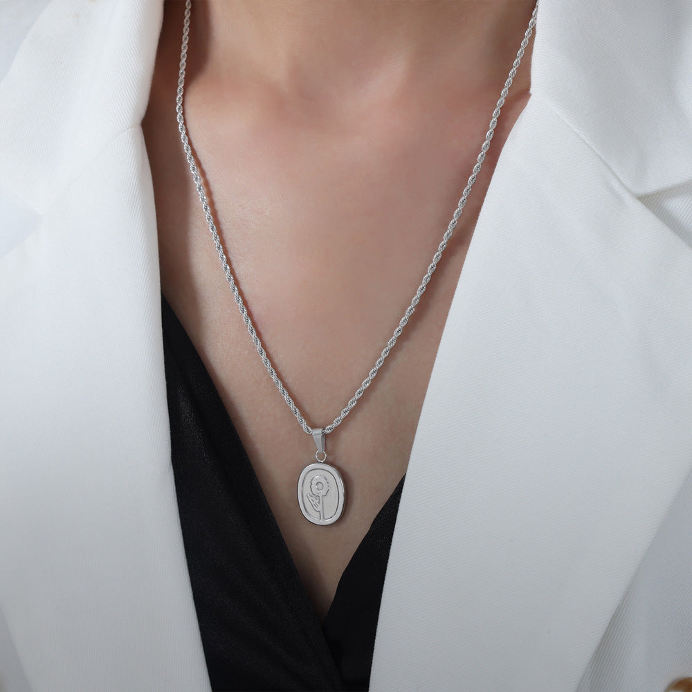 Titanium Steel Flower Pendant Necklace