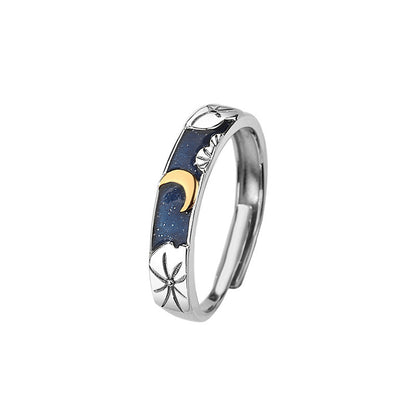 Lotus Pond Moonlight Couple Pair Ring – Adjustable 925 Silver