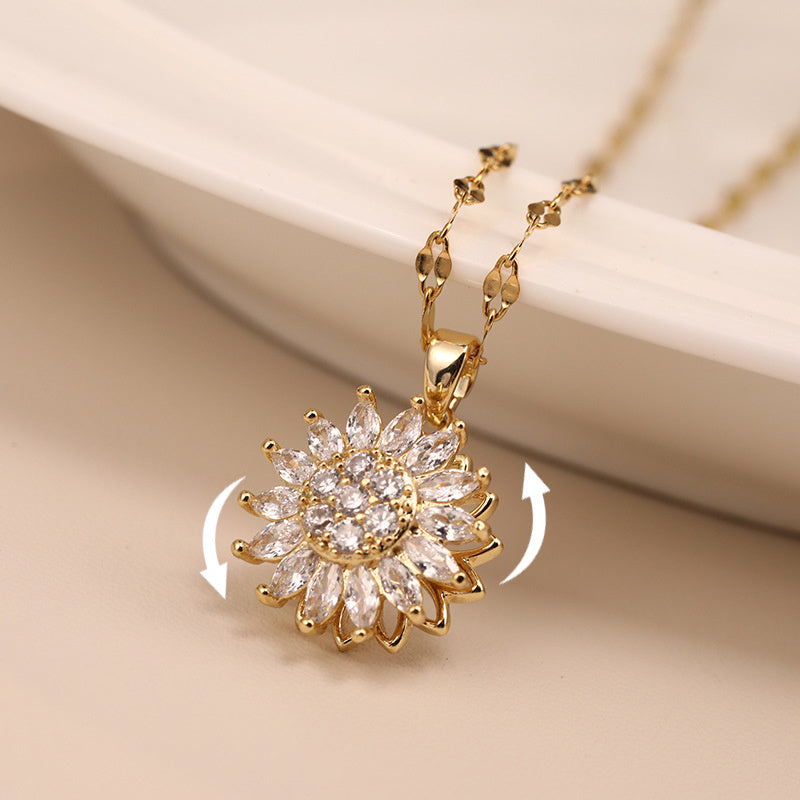 Rotatable Sunflower Necklace with Diamonds