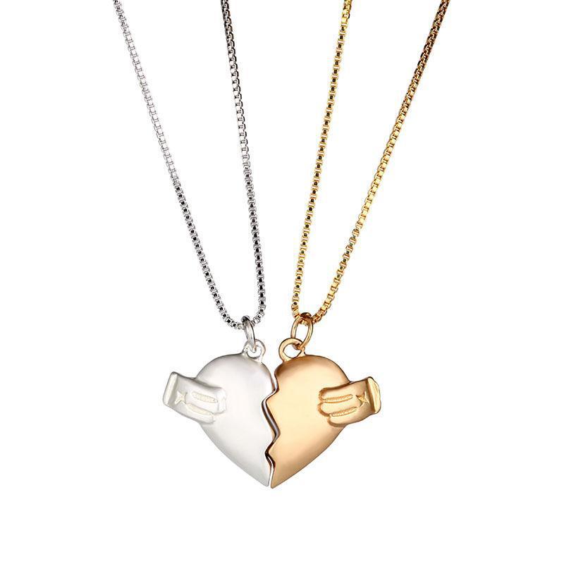 2pcs Heart-Broken Shape Pendant Necklace