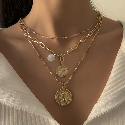 Multi-Layer Pearl & Coin Necklace for Women