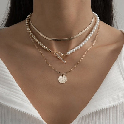 Multi-Layer Pearl & Coin Necklace for Women