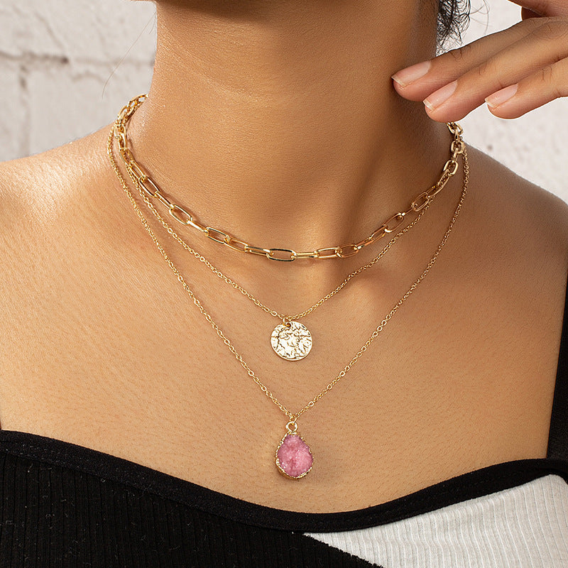 Three-Layer Crystal Bud Pendant Necklace