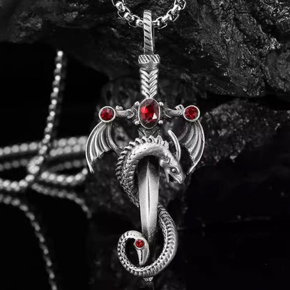 Retro Dragon Sword Pendant Necklace