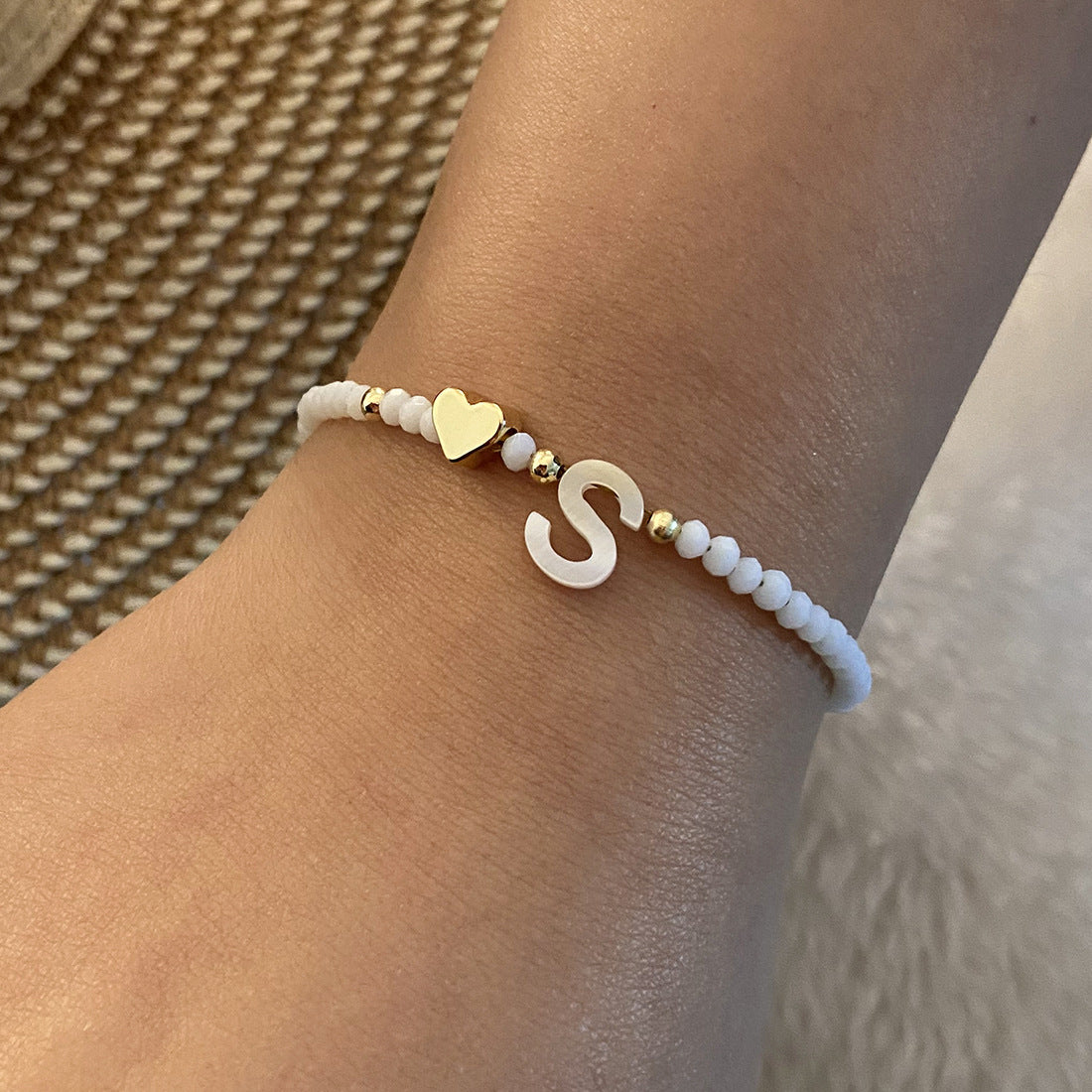 26 Letters White Shell Beaded Bracelet for Women