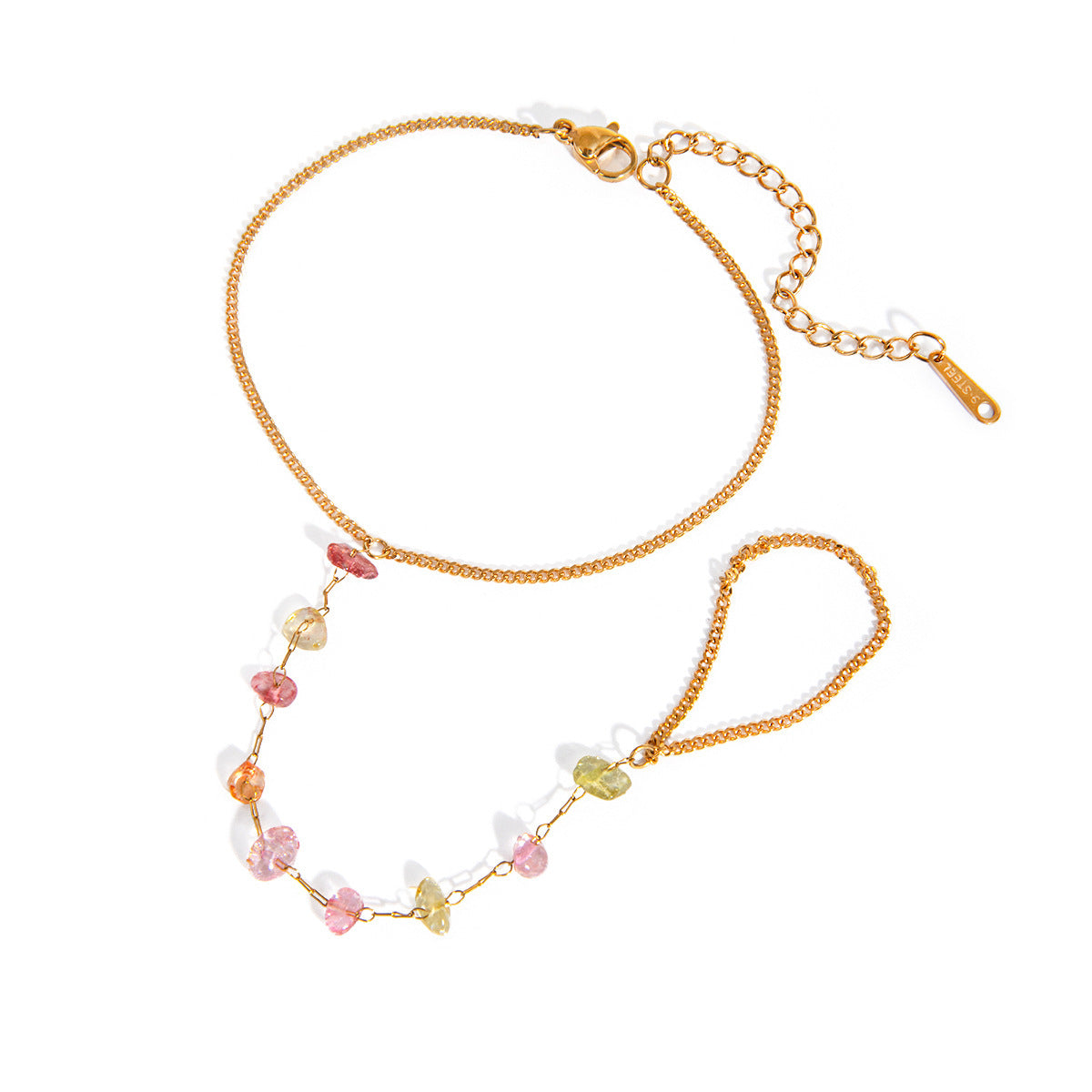 Gold-Plated Stainless Steel Broken Stone Chain Bracelet Ring