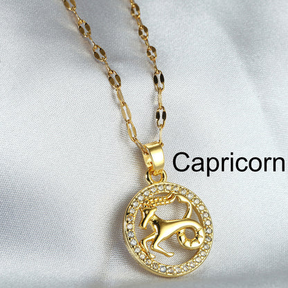 Golden Twelve Constellation Pendant Necklace