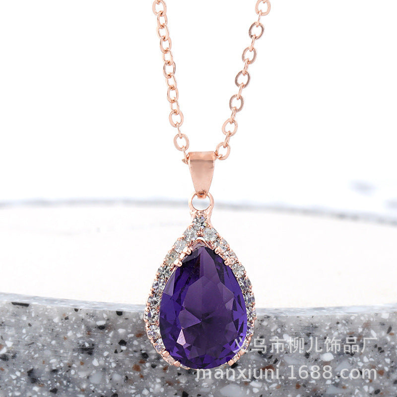 Water Drop Rose Gold Rhinestone Necklaces