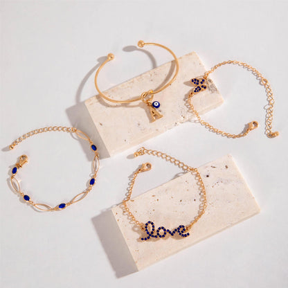 Blue Flower Love Butterfly Bracelet Set 4pcs