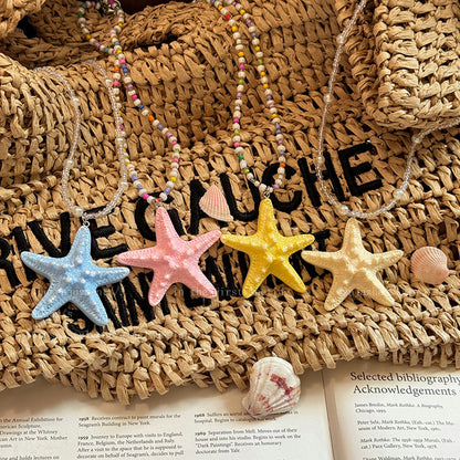 Dopamine Style Long Beaded Starfish Necklace