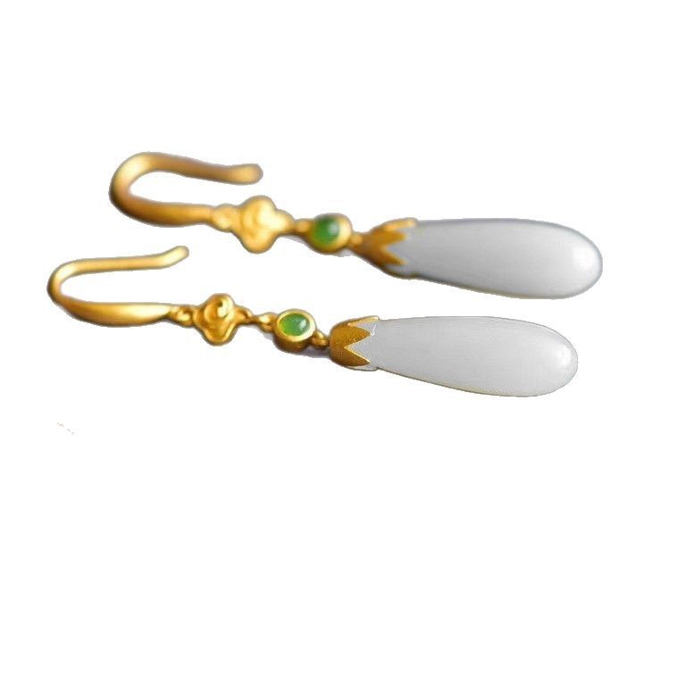 Super Fairy Sweet Vintage Water Drop Hetian Jade Earrings
