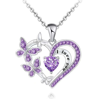 Butterfly Love Necklace with Rhinestones – Fashion, Hollow Heart Shaped Clavicle Chain, Pendant, Gift