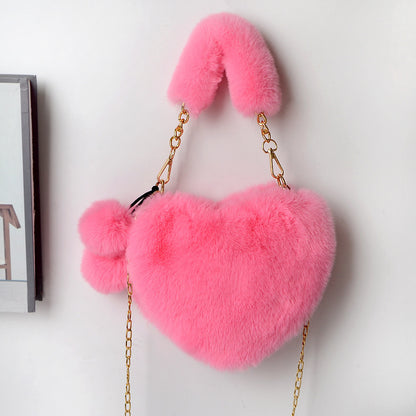 Love Heart-Shaped Plush Handbag