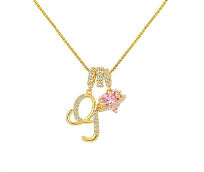A-Z Alphabet Elegant Blue Heart Necklace with Zircons