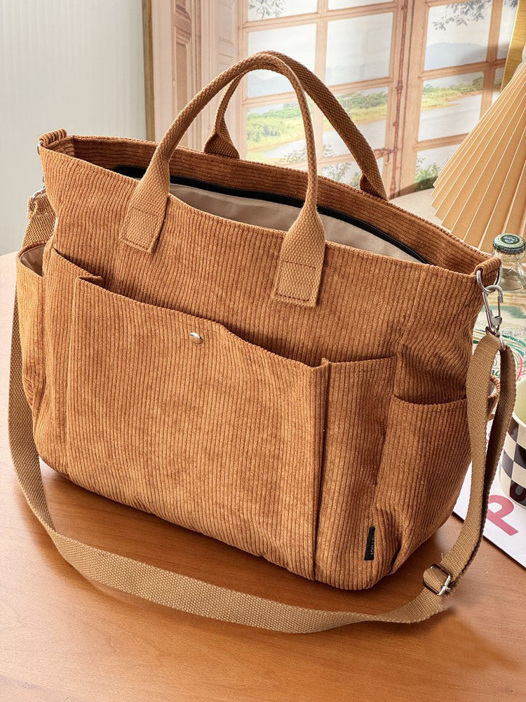 Thick Corduroy Shoulder Tote Bag