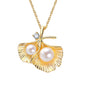Double Leaf Zircon Pearl Pendant Necklace