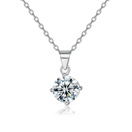 S925 Sterling Silver Necklace with Simple Zircon Pendant