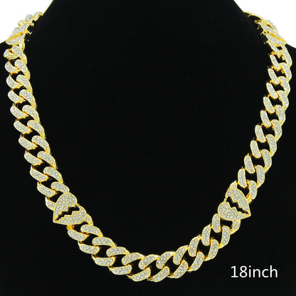 Diamond Broken Heart Cuban Link Chain Necklace & Bracelet