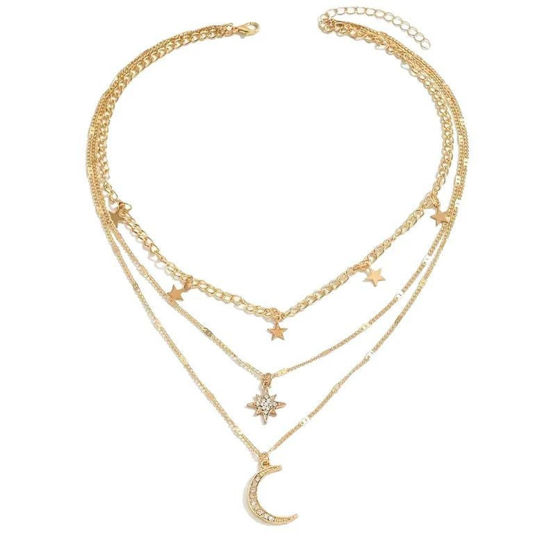 Multi-Layer Moon & Star Necklace for Women