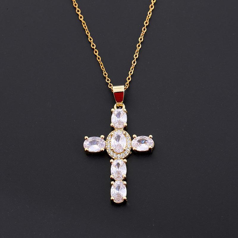 Copper Zircon Cross Pendant Necklace