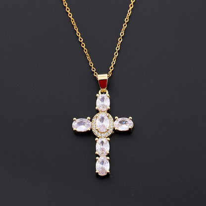 Copper Zircon Cross Pendant Necklace