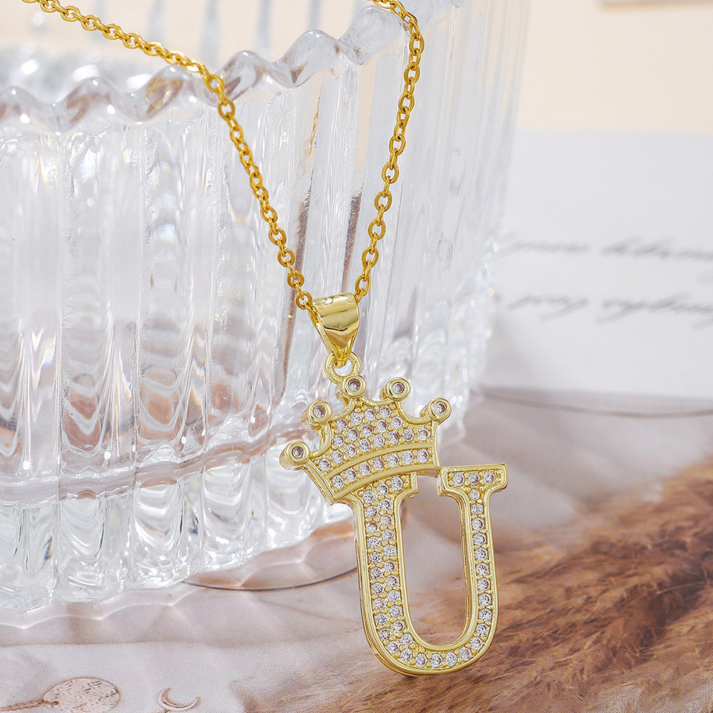 Gold Crown A-Z Pendant Necklace