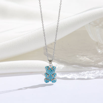 Bear Necklace with Micro-Inlaid Zircon