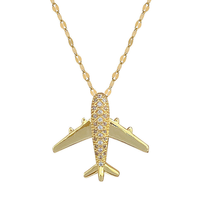 Airplane Full Zircon Gold Necklace