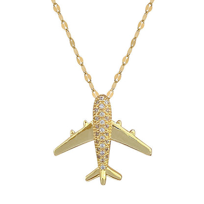 Airplane Full Zircon Gold Necklace