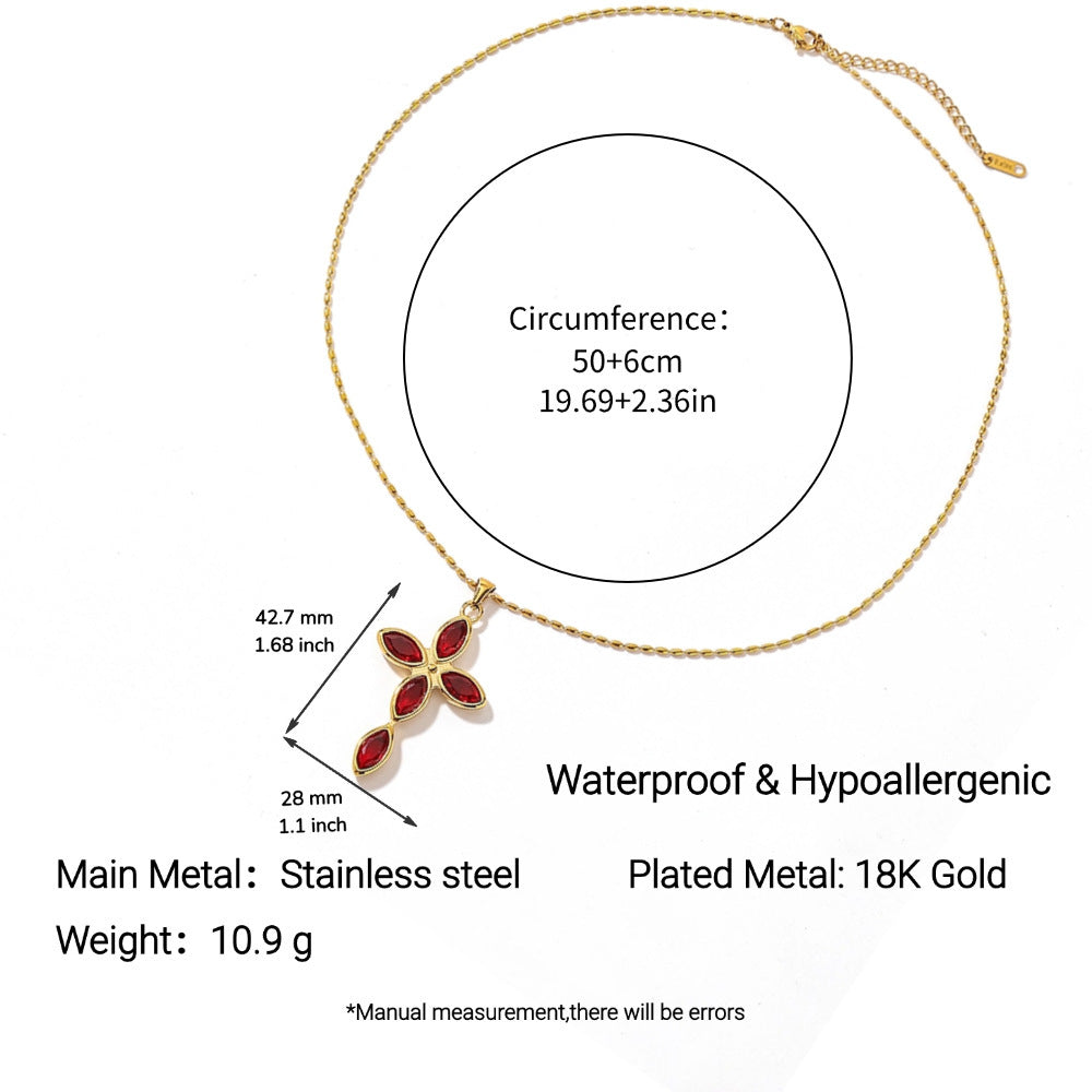 Stainless Steel Cross Necklace with Colorful Crystals