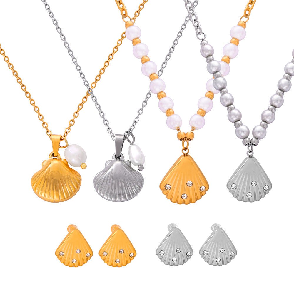 French Vintage Shell Jewelled Pendant Necklace - Trendy Radar