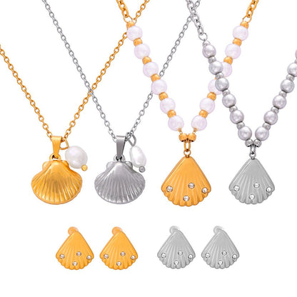 French Vintage Shell Jewelled Pendant Necklace - Trendy Radar