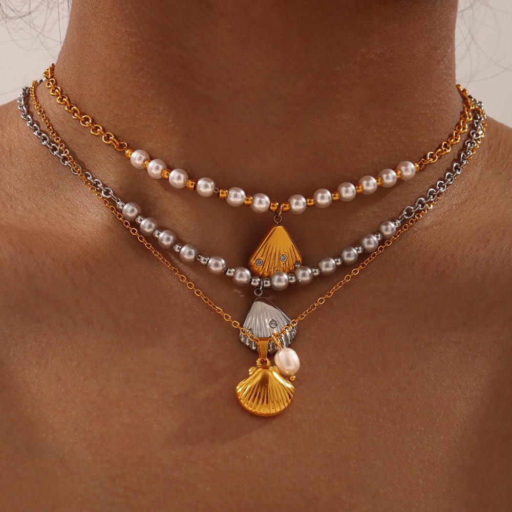 French Vintage Shell Jewelled Pendant Necklace - Trendy Radar