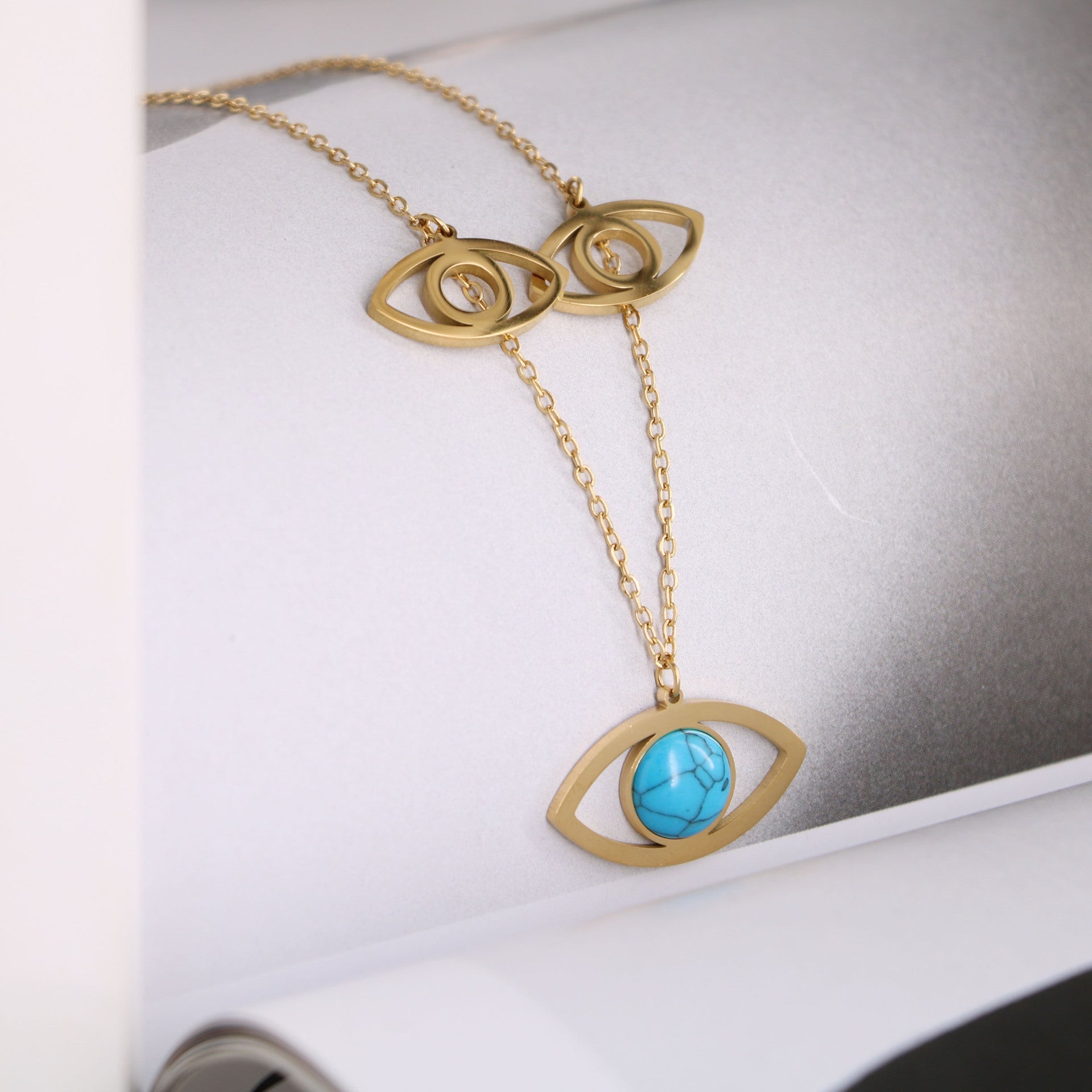 Gold Blue Turquoise Devil’s Eye Necklace - Trendy Radar