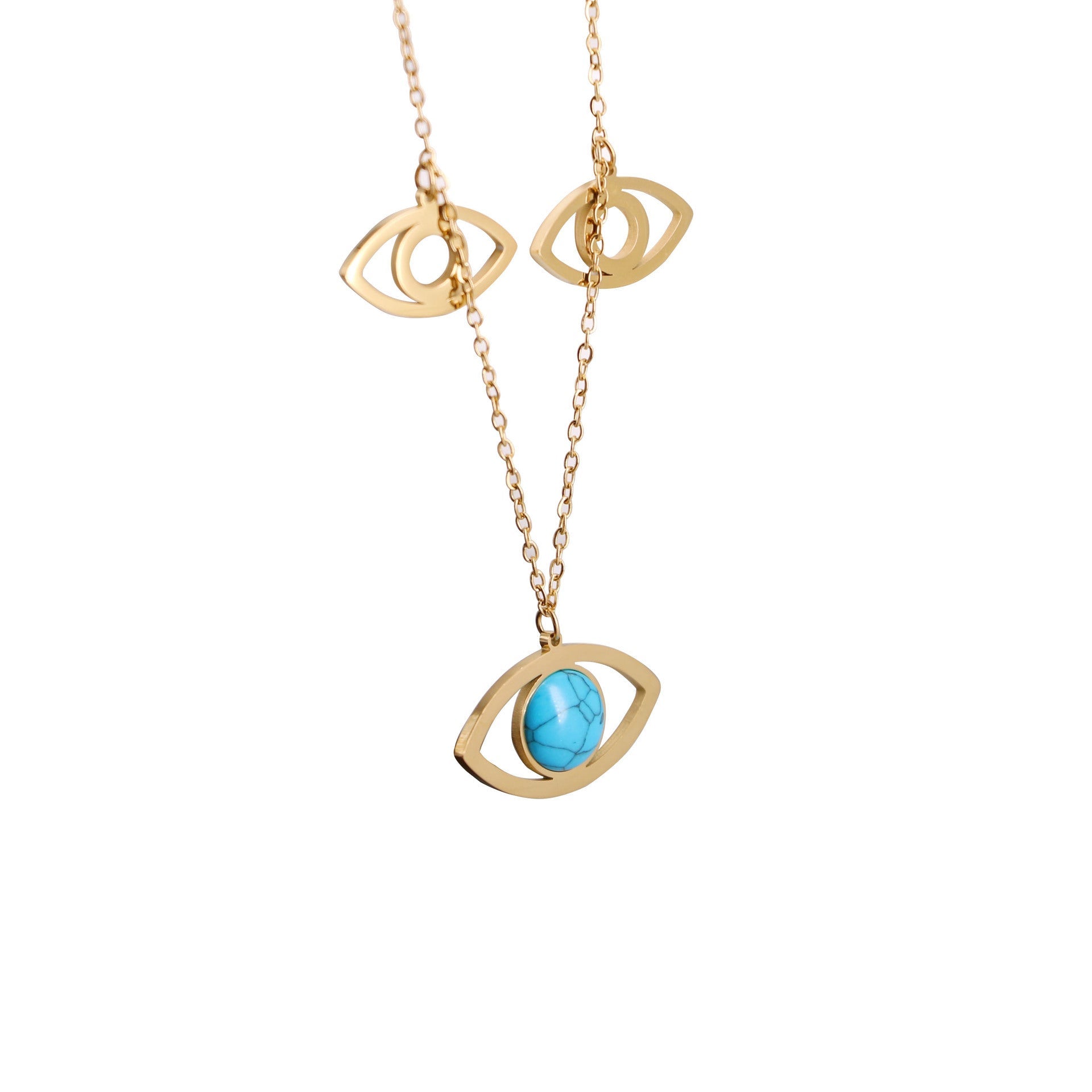 Gold Blue Turquoise Devil’s Eye Necklace - Trendy Radar