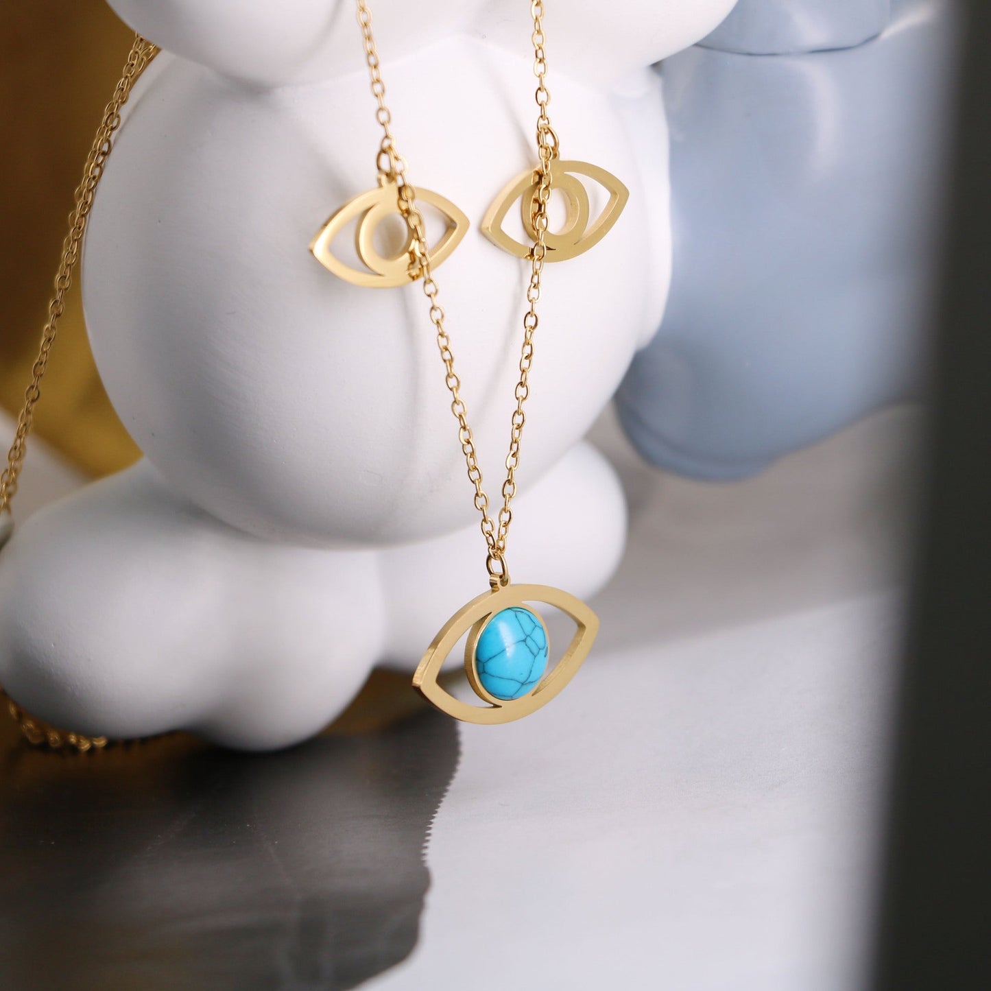 Gold Blue Turquoise Devil’s Eye Necklace - Trendy Radar