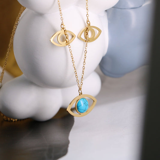 Gold Blue Turquoise Devil’s Eye Necklace - Trendy Radar