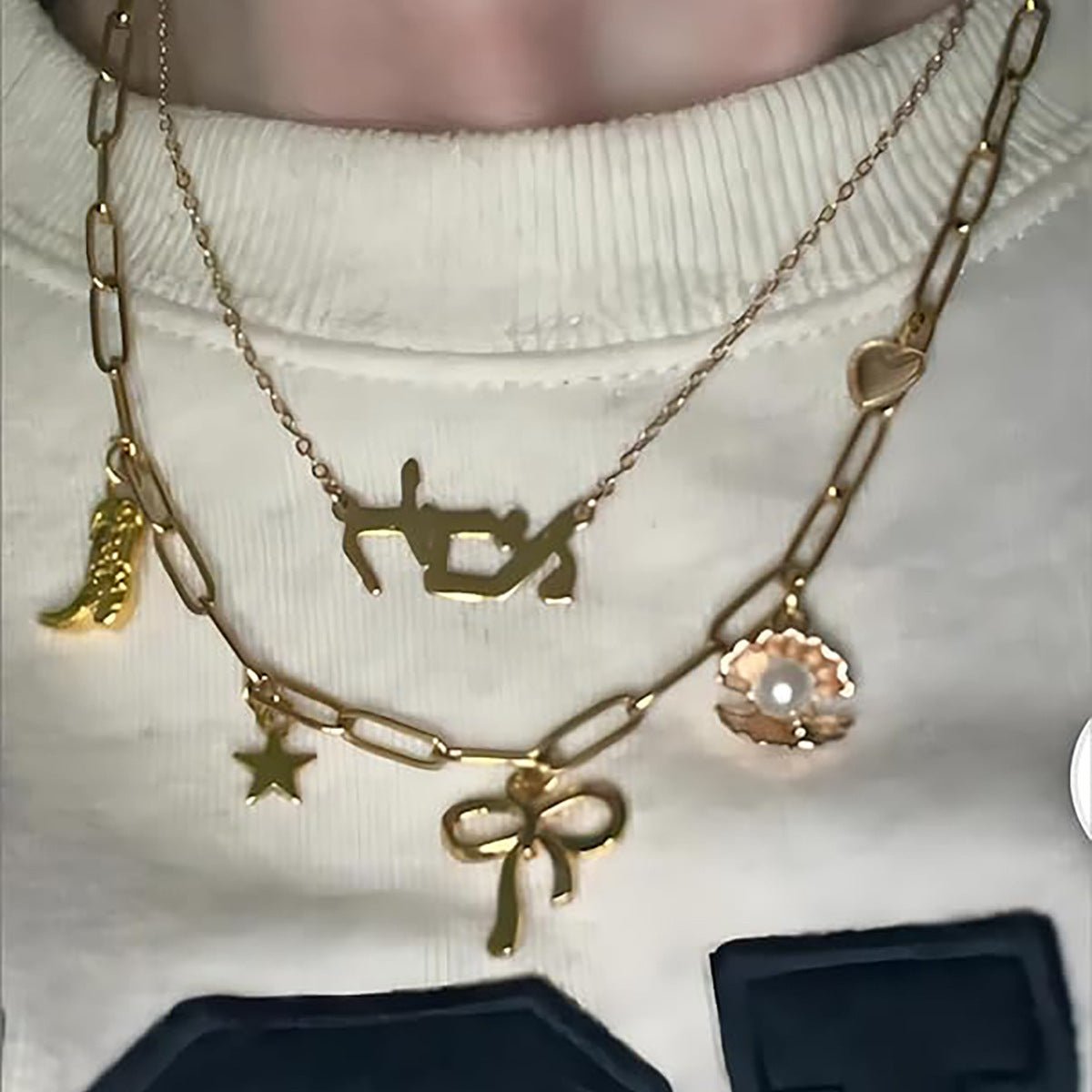 Gold Clip Necklace with Bow & Five-Pointed Star - Trendy Radar