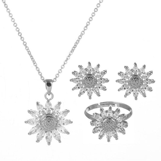 Gold - Plated Jewellery Set – Earrings, Ring & Necklace - Trendy Radar