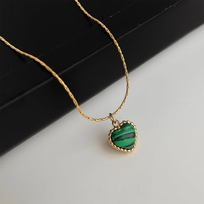Gold Plated Oval green resin Stainless Steel Necklace - Trendy Radar