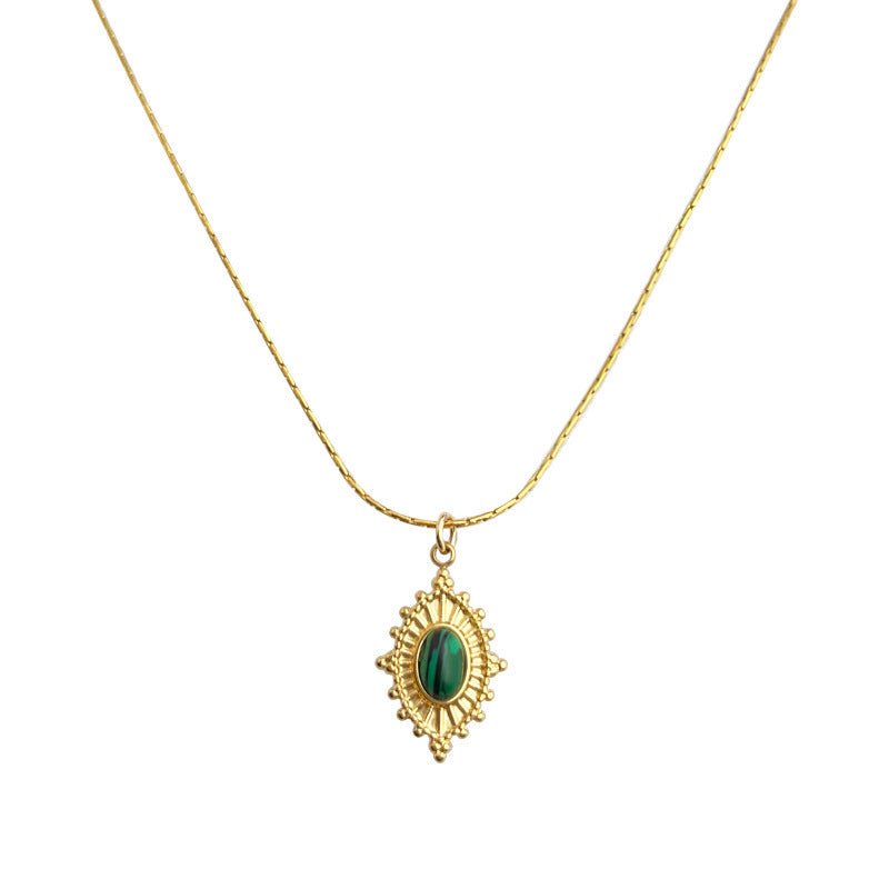 Gold Plated Oval green resin Stainless Steel Necklace - Trendy Radar