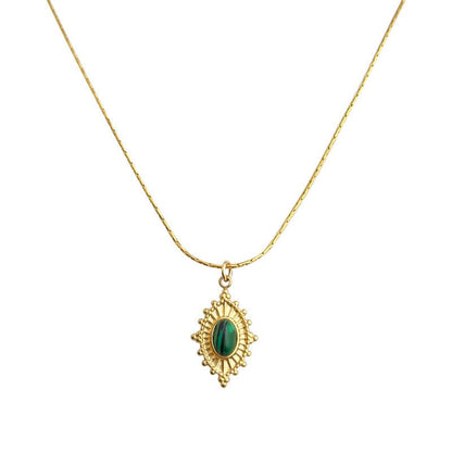 Gold Plated Oval green resin Stainless Steel Necklace - Trendy Radar