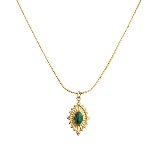 Gold Plated Oval green resin Stainless Steel Necklace - Trendy Radar