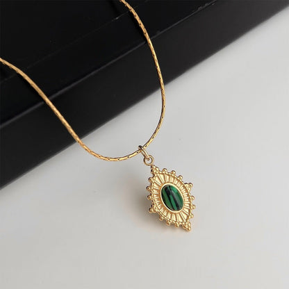 Gold Plated Oval green resin Stainless Steel Necklace - Trendy Radar