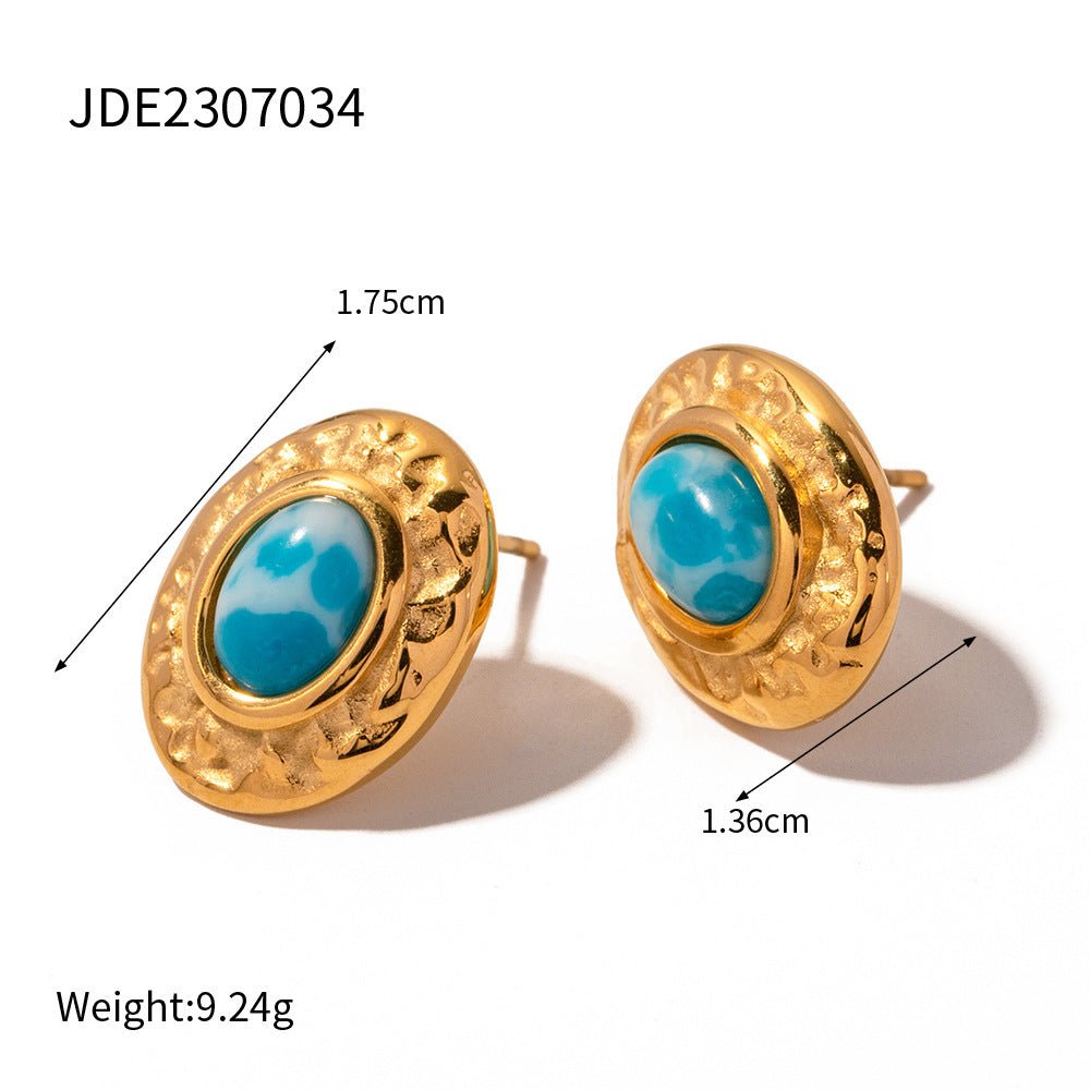 Gold Stainless Steel Turquoise Hammered Jewelry Set - Trendy Radar
