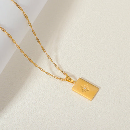 Gold Stainless Steel Zircon Star & Moon Pendant Necklace - Trendy Radar