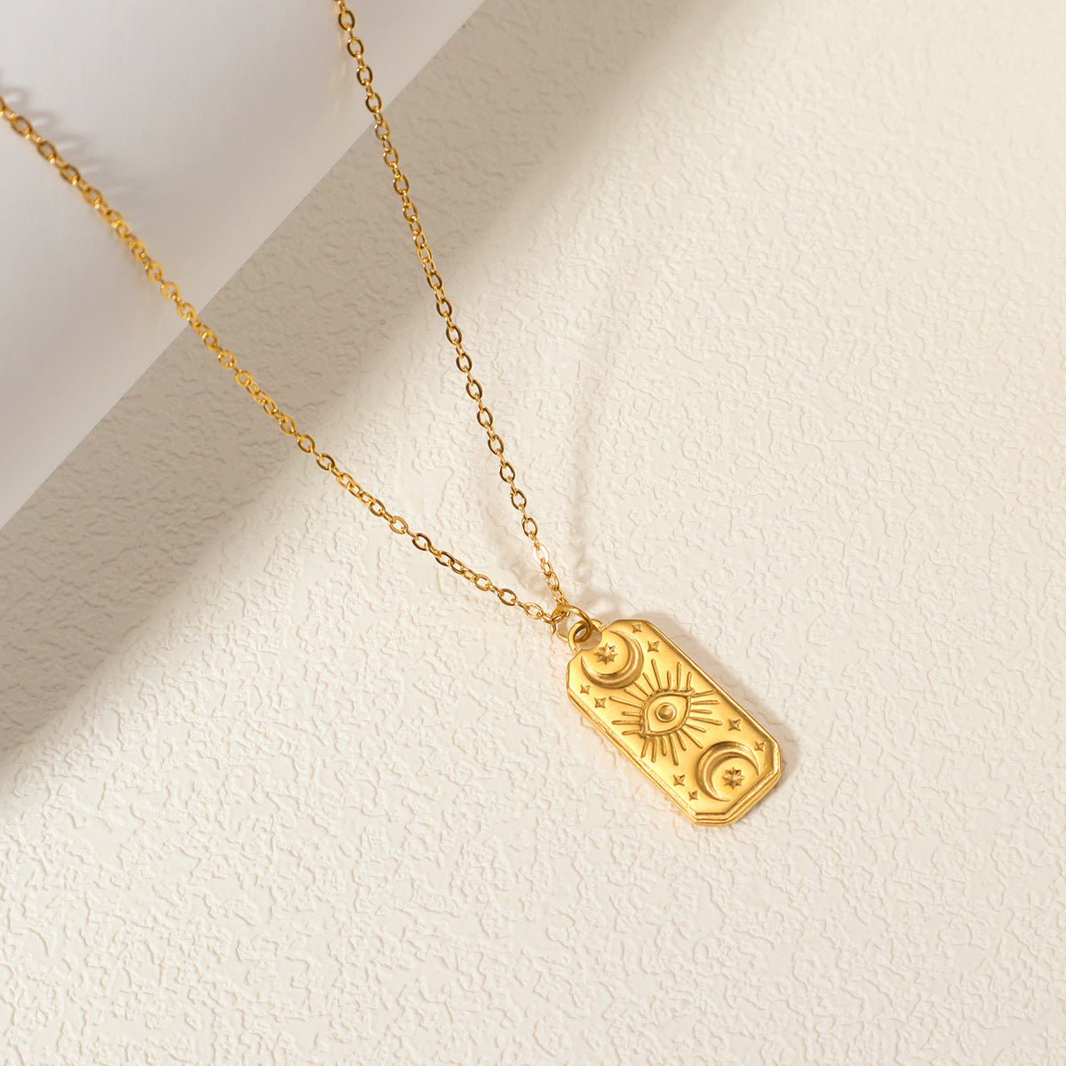Gold Stainless Steel Zircon Star & Moon Pendant Necklace - Trendy Radar